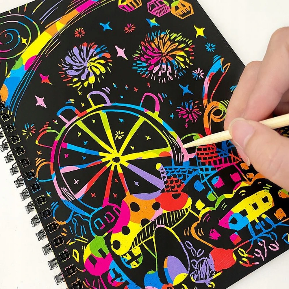 Sferazabawek RAINBOW SCRATCH PAD Magic Notebook Spiralinis nešiojamojo kompiuterio rašiklis