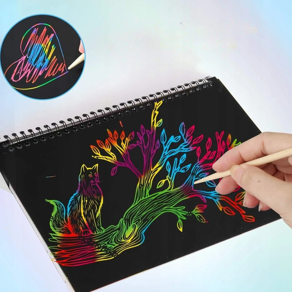 Sferazabawek RAINBOW SCRATCH PAD Magic Notebook Spiralinis nešiojamojo kompiuterio rašiklis