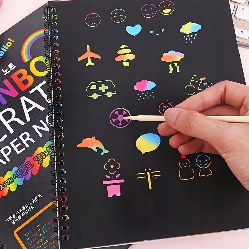 Sferazabawek RAINBOW SCRATCH PAD Magic Notebook Spiralinis nešiojamojo kompiuterio rašiklis