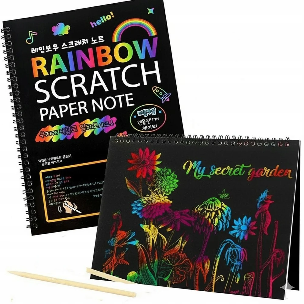 Sferazabawek RAINBOW SCRATCH PAD Magic Notebook Spiralinis nešiojamojo kompiuterio rašiklis