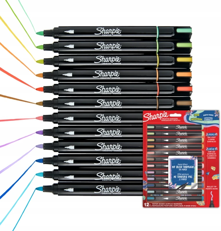 Kūrybiški Sharpie akriliniai žymekliai žemės spalvų (kūginis galiukas) 12 vnt. - 2213421