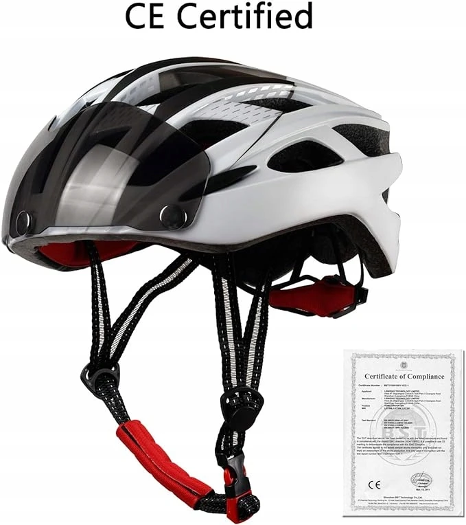 Shinmax HT-19 dviračio šalmas, M/L, balta, juoda, galinis žibintas, objektyvas, magnetas