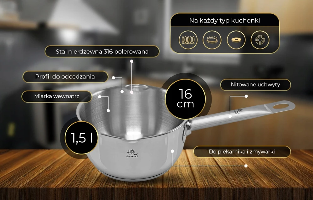Shiori steel series pro nerūdijančio plieno puodas 16 cm