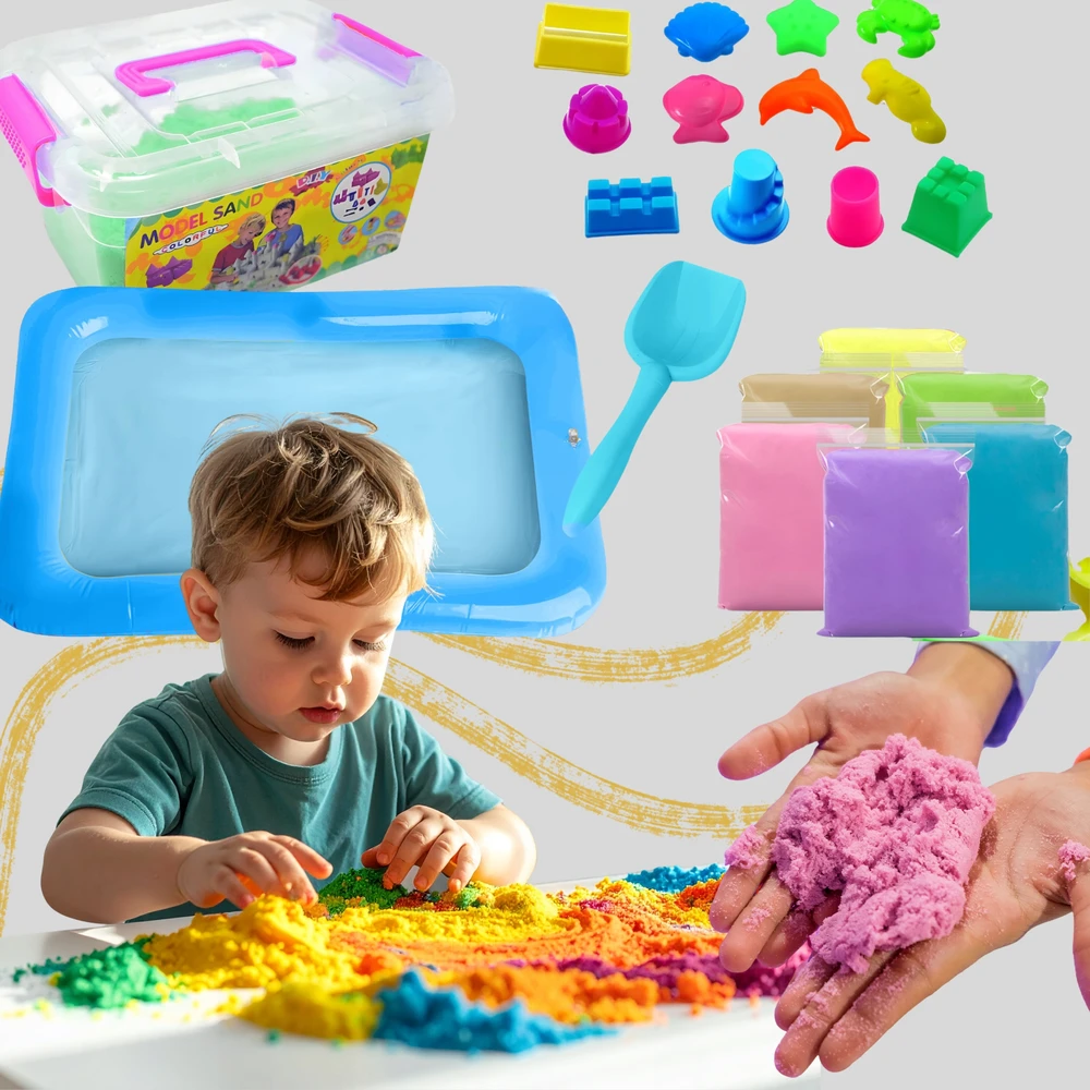 Shopek KINETIC SAND RINKINYS 3kg smėlio dėžės dovanų formelės magiškai spalvingos