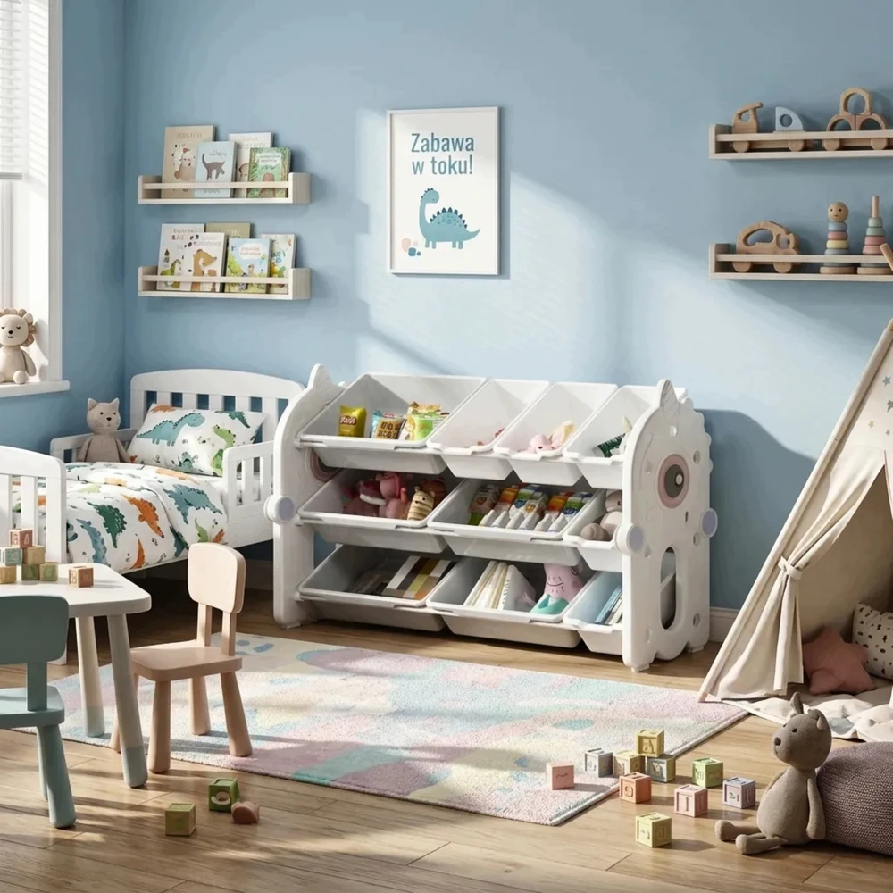Shopek REGAŁ POJEMNIK ORGANIZER SZAFKA PÓŁKA NA ZABAWKI KSIĄŻKI DLA DZIECI 105cm