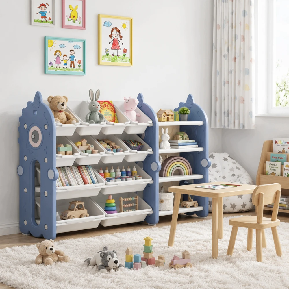 Shopek REGAŁ POJEMNIK ORGANIZER SZAFKA PÓŁKA NA ZABAWKI KSIĄŻKI DLA DZIECI 130cm