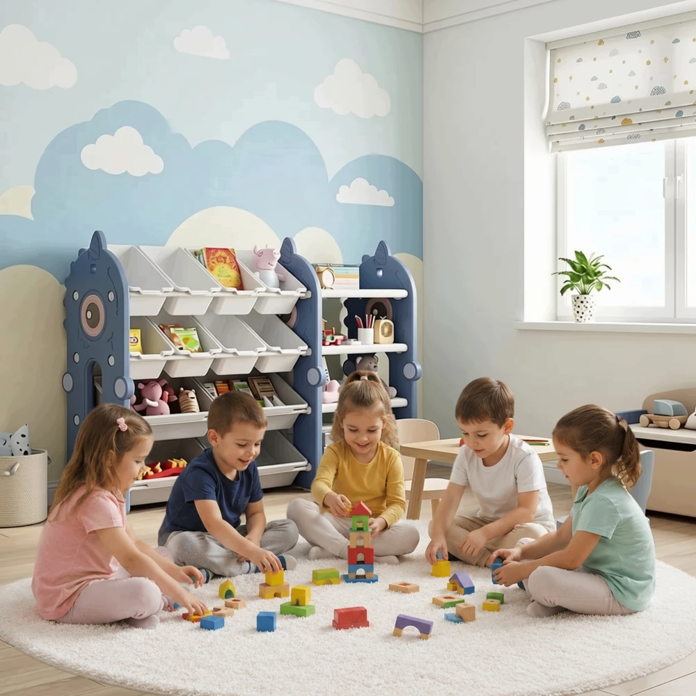 Shopek REGAŁ POJEMNIK ORGANIZER SZAFKA PÓŁKA NA ZABAWKI KSIĄŻKI DLA DZIECI 130cm