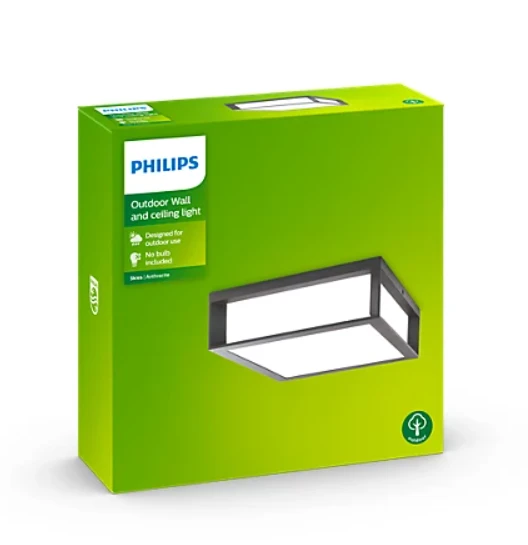 Sieninis šviestuvas Sieninis lauko šviestuvas PHILIPS SKIES, IP44, 2 x E27, max 14 W, 26x26x8,1 cm