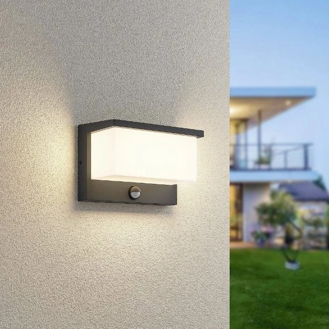 DELIGHT 13W LED sieninis fasado šviestuvas NESTOS, antracito sp., 3000K, su judesio davikliu, IP54