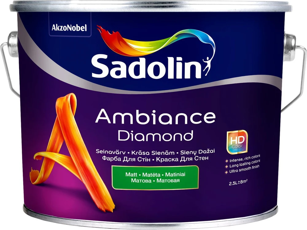 Sienų dažai SADOLIN AMBIANCE DIAMOND, BC bazė, bespalviai, matiniai, 9,3 l