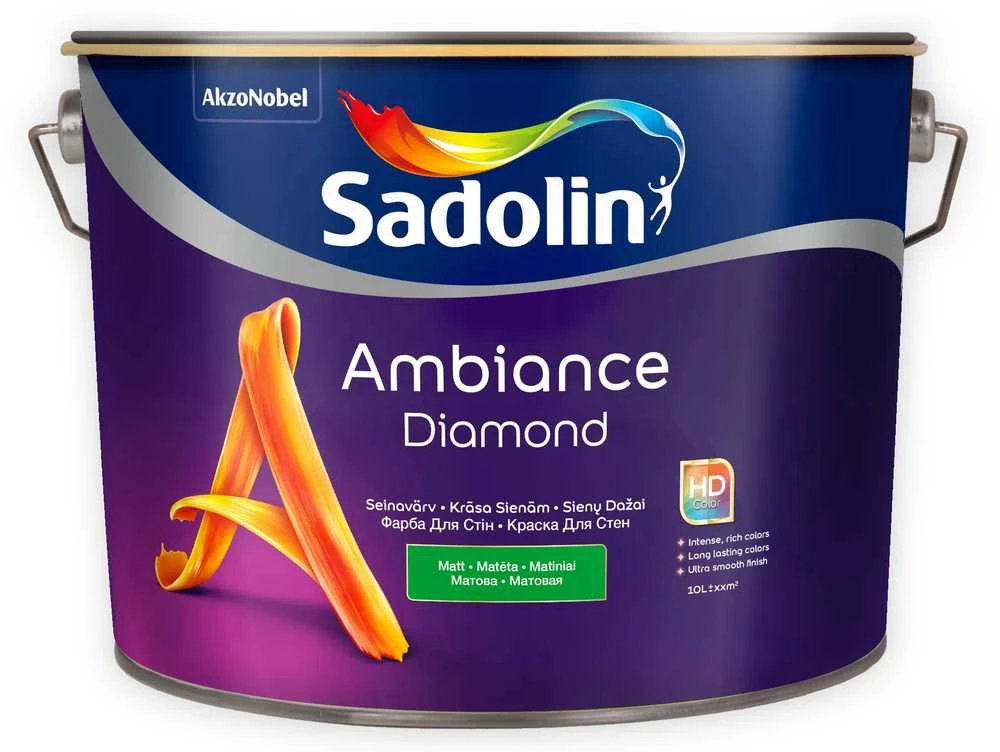 Sienų dažai SADOLIN AMBIANCE DIAMOND, BW bazė, baltos sp., matiniai, 2,5 l
