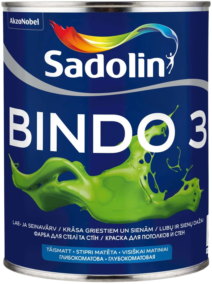 Sienų ir lubų dažai SADOLIN BINDO 20, pusiau matiniai, baltos sp., BW bazė, 0,9 l