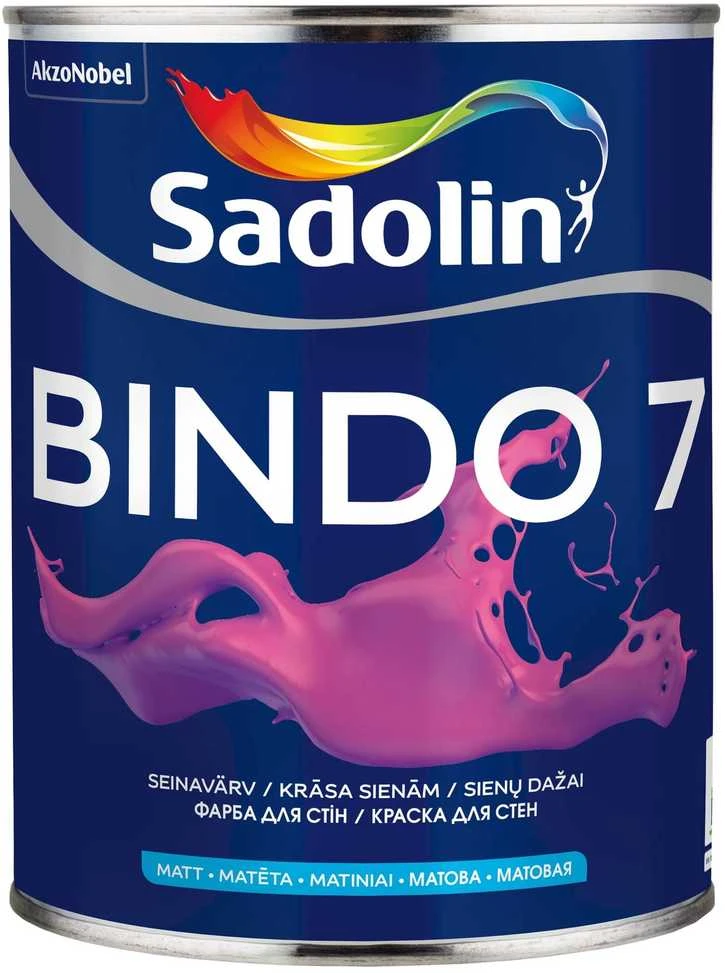 Sienų ir lubų dažai SADOLIN BINDO 7, matiniai, CLR bazė, 0,84 l