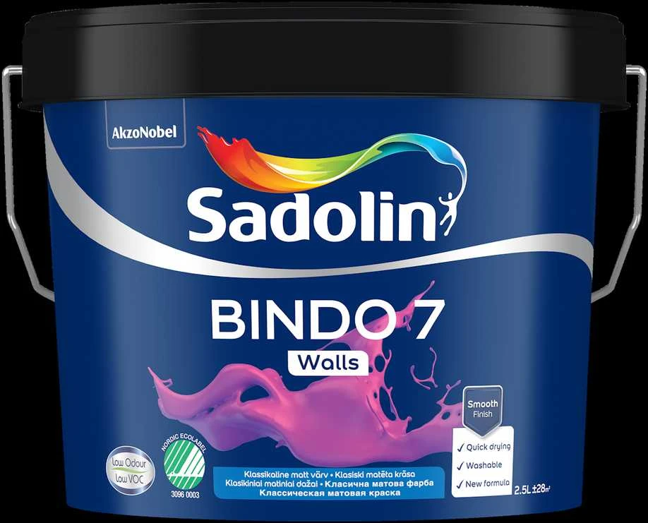 Sienų ir lubų dažai SADOLIN BINDO 7, matiniai, baltos sp., BW bazė, 0,9 l