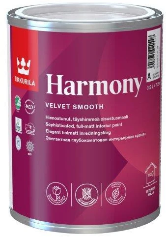Sienų ir lubų dažai TIKKURILA HARMONY, visiškai matiniai, baltos sp., A bazė, 900 ml