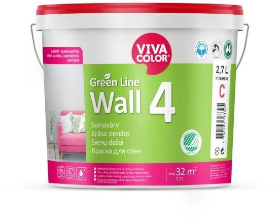 Sienų ir lubų dažai VIVACOLOR ACRYLATE PREMIUM, atsparūs drėgmei, matiniai, A bazė, 2,7 l
