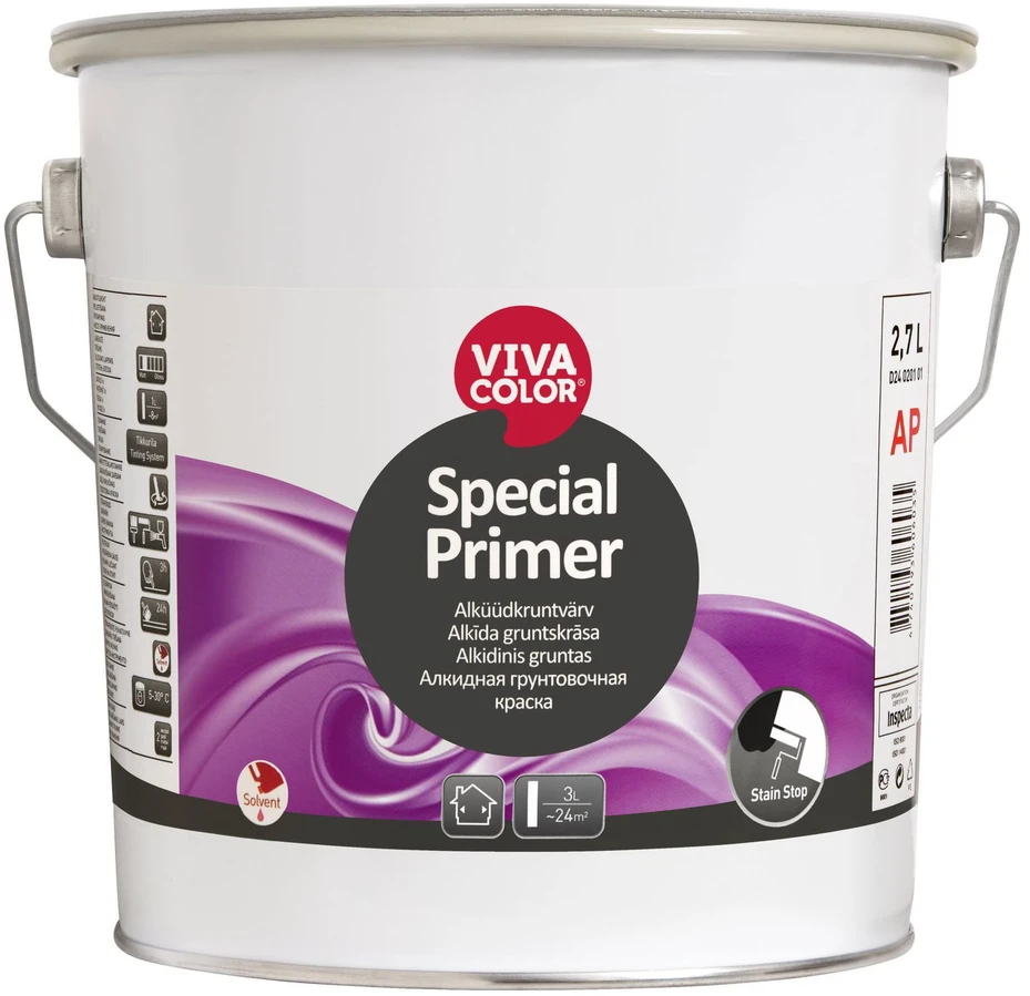 Vivacolor Sienų ir lubų gruntiniai dažai PRIMER 1, visiškai matiniai, baltos sp., AP bazė, 2,7 l