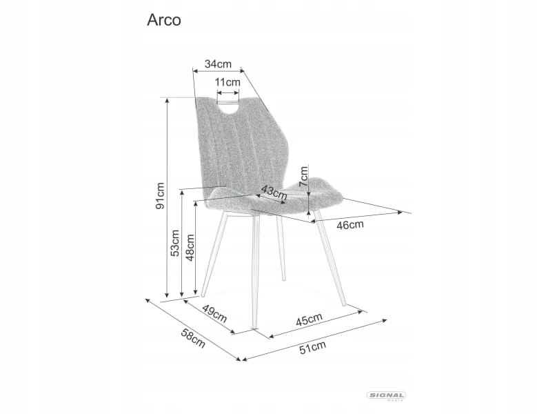 Signal ARCO VELVET juodo aksomo valgomojo kėdė