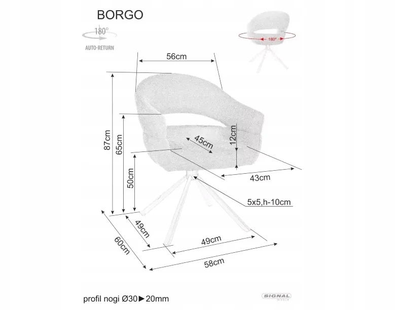 Signal BORGO LEO kupranugariais aptraukta valgomojo kėdė, 180° pasukama, juodas rėmas