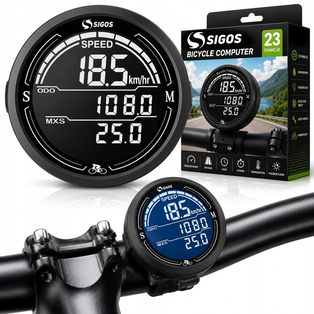 Sigos DVIRAČIO SKAITIKLIS - VANDENIUI atsparus LCD GREIČIO MATAS DVIRAČIUI