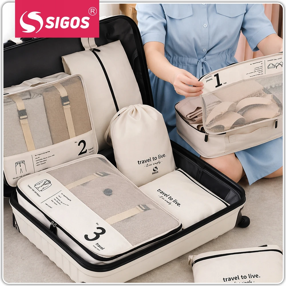 Sigos ORGANIZATORIAUS RINKINYS KELIONIŲ ORGANIZATORIUS lagaminai DRABUŽIAI SPINTOS RINKINYS 7 vnt BEIGE
