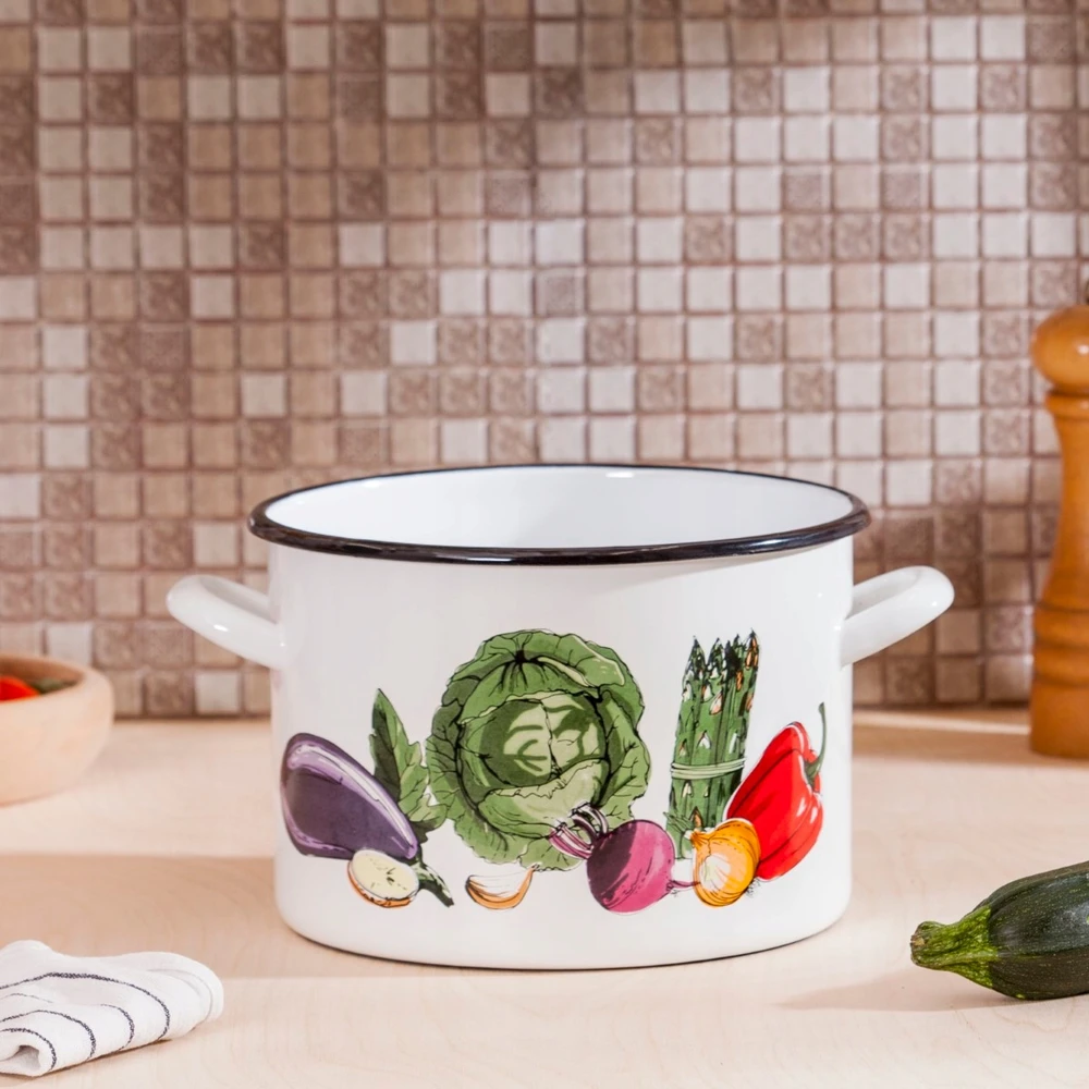 Silesia Atsarginis puodas didelis emaliuotas puodas Silezijos baltas Daržovės 24 cm 7,5 l