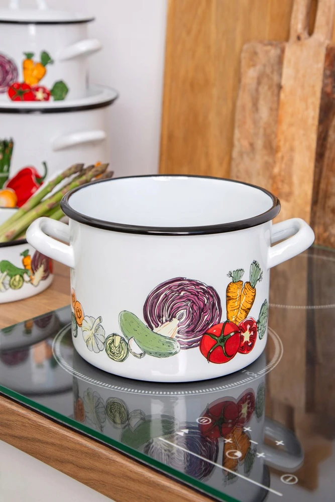 Silesia Atsarginis puodas didelis emaliuotas puodas Silezijos baltas Daržovės 24 cm 7,5 l