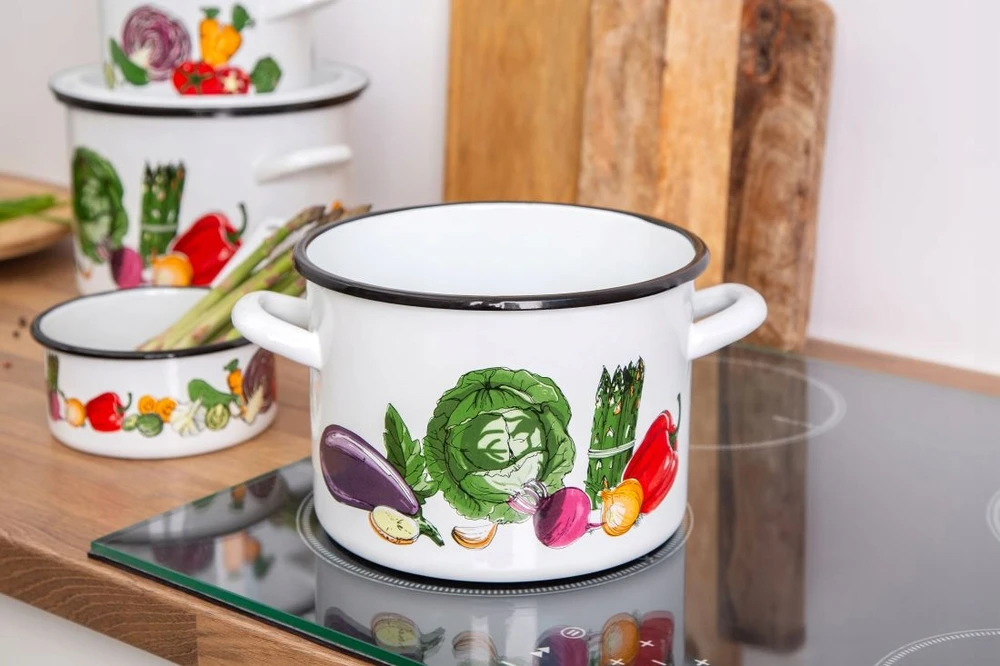 Silesia Atsarginis puodas didelis emaliuotas puodas Silezijos baltas Daržovės 24 cm 7,5 l
