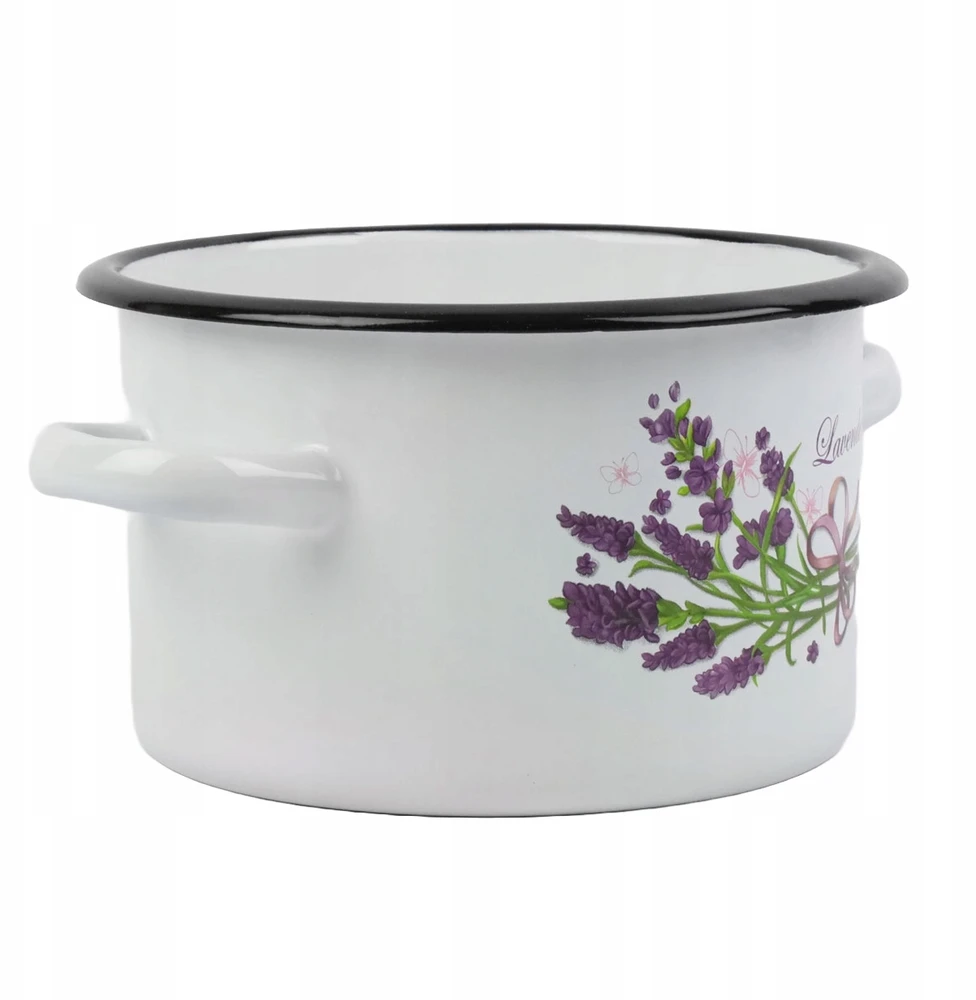 Silesia Emalia EMALINIS PUODAS 5,5 L 22cm DEKORUOTA LEVANDŲ RAŠTO DUJŲ INDUKCIJA