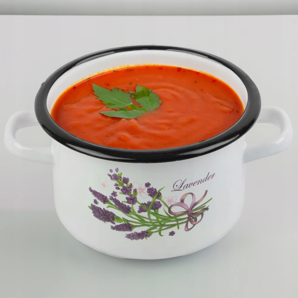 Silesia Emalia EMALINIS PUODAS 5,5 L 22cm DEKORUOTA LEVANDŲ RAŠTO DUJŲ INDUKCIJA