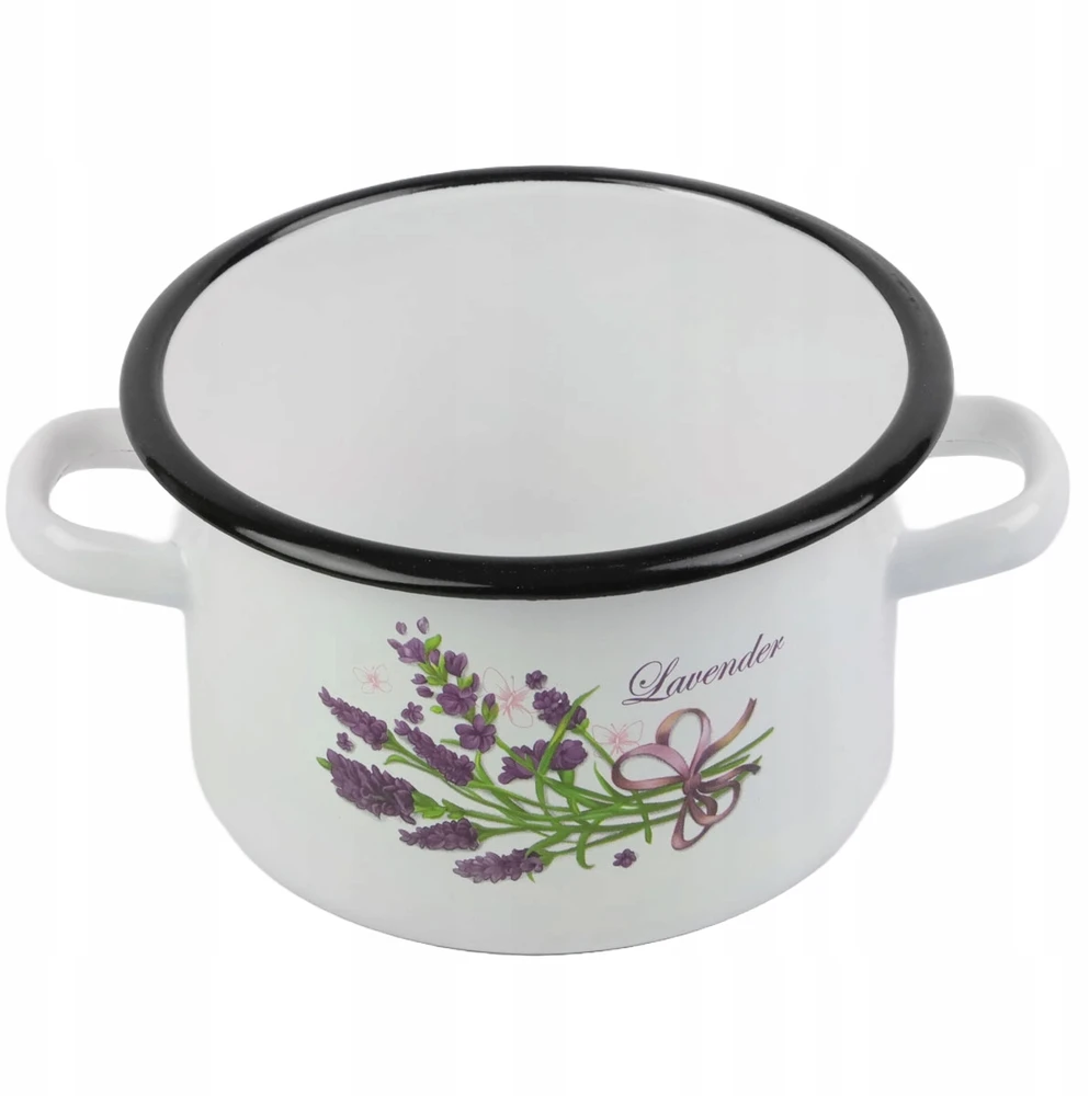 Silesia Emalia EMALINIS PUODAS 5,5 L 22cm DEKORUOTA LEVANDŲ RAŠTO DUJŲ INDUKCIJA