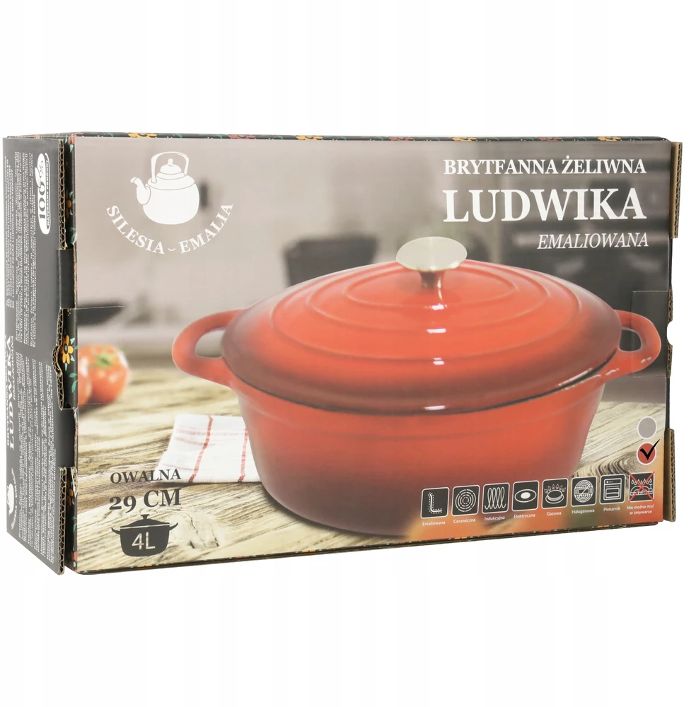 Silesia Emalia Emaliuota ketaus kepimo skarda 29cm raudona INDUKCINĖ DUJINĖ ORŠTINĖ