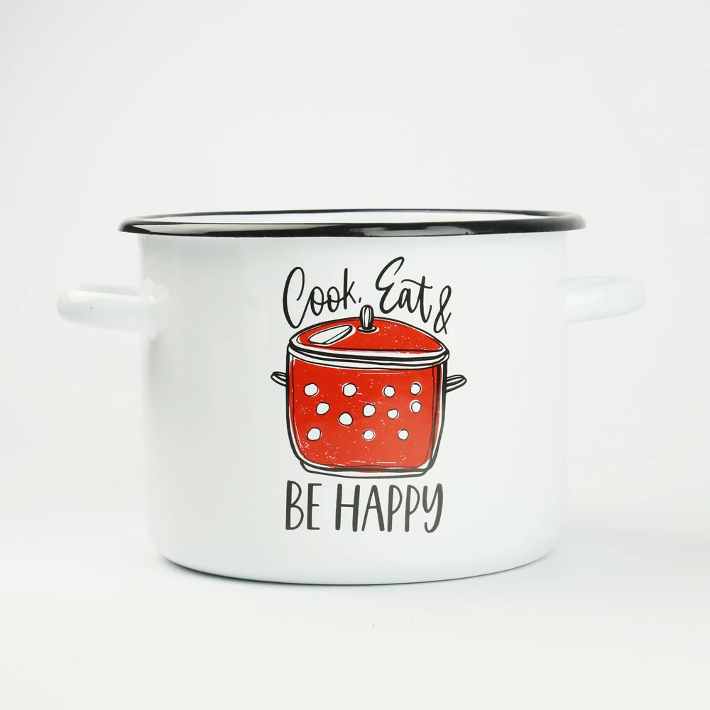 Silesia Emalia Emaliuotas puodas 5,5l "be Happy" baltas, dujinė, indukcinė