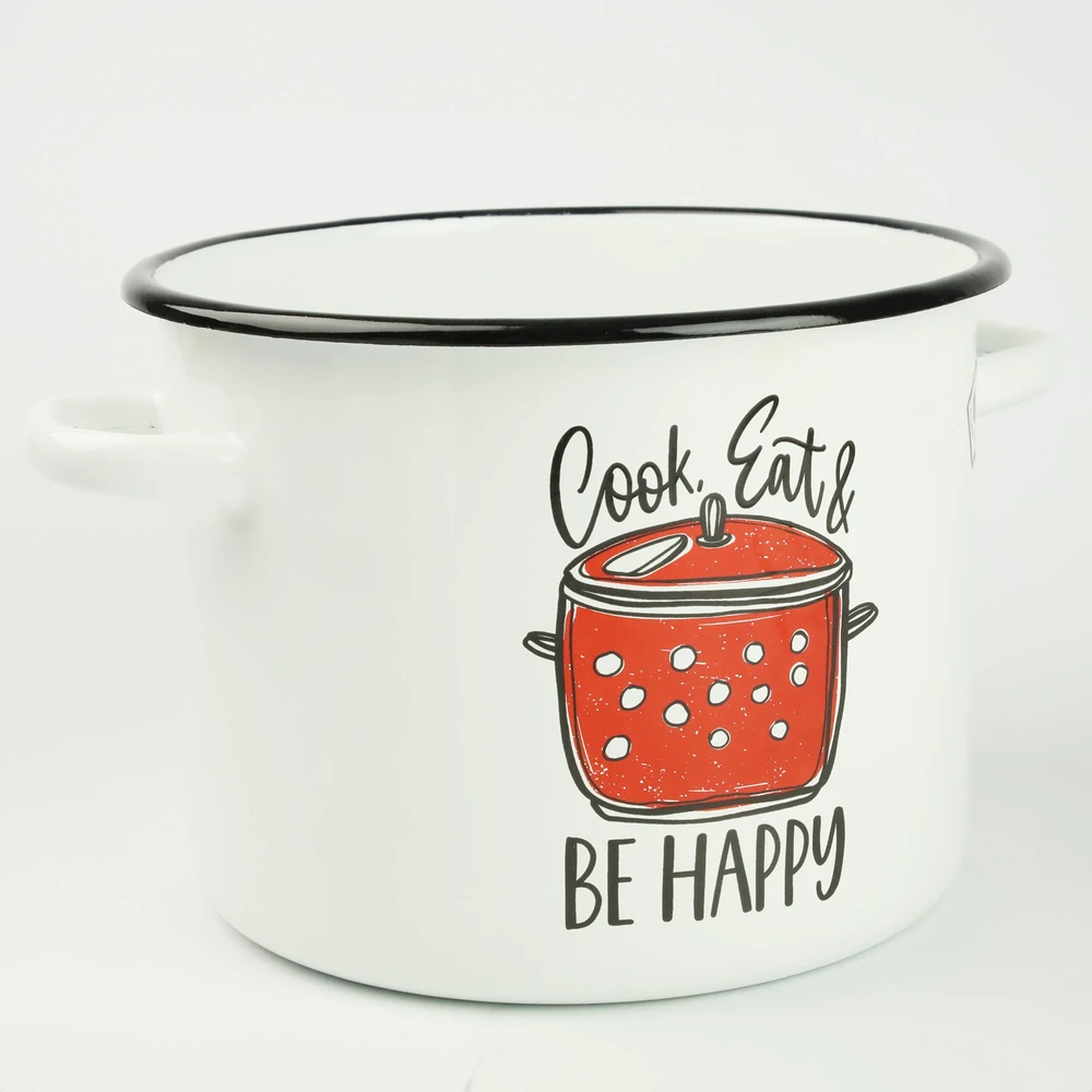 Silesia Emalia Emaliuotas puodas 5,5l "be Happy" baltas, dujinė, indukcinė