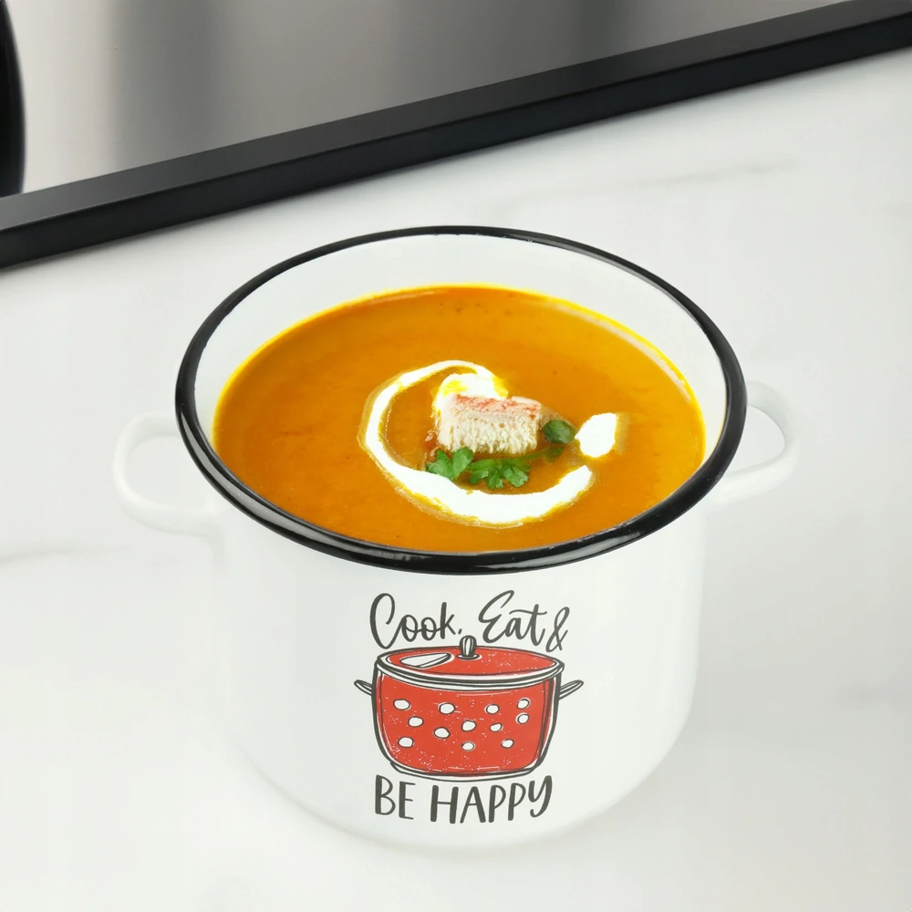 Silesia Emalia Emaliuotas puodas 5,5l "be Happy" baltas, dujinė, indukcinė