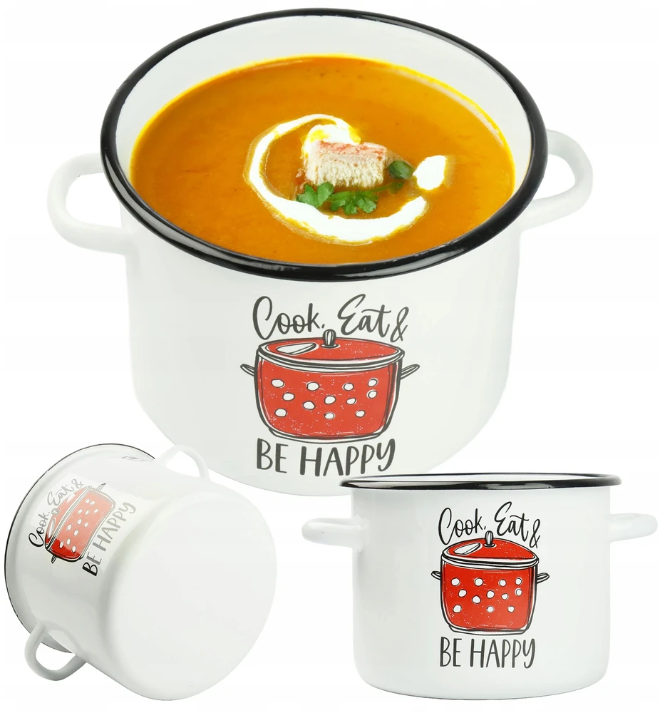 Silesia Emalia Emaliuotas puodas 5,5l "be Happy" baltas, dujinė, indukcinė