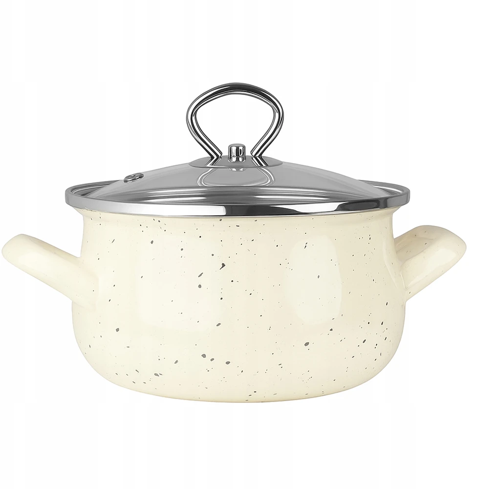 Mondex Silesia Emalia Emaliuotas puodas Helena 1,9l, 16cm, kremas su marmuru, indukcijai
