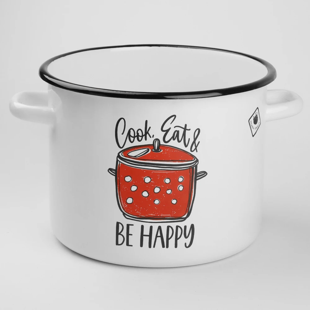 Silesia Emalia Emaliuotas tradicinis puodas 4,5l "be Happy" - baltas, visoms viryklėms