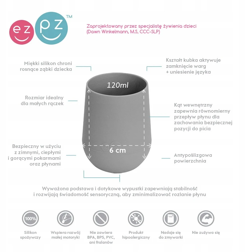 SILICONE CUP pilkas Mini puodelis 118 ml EZPZ 1+