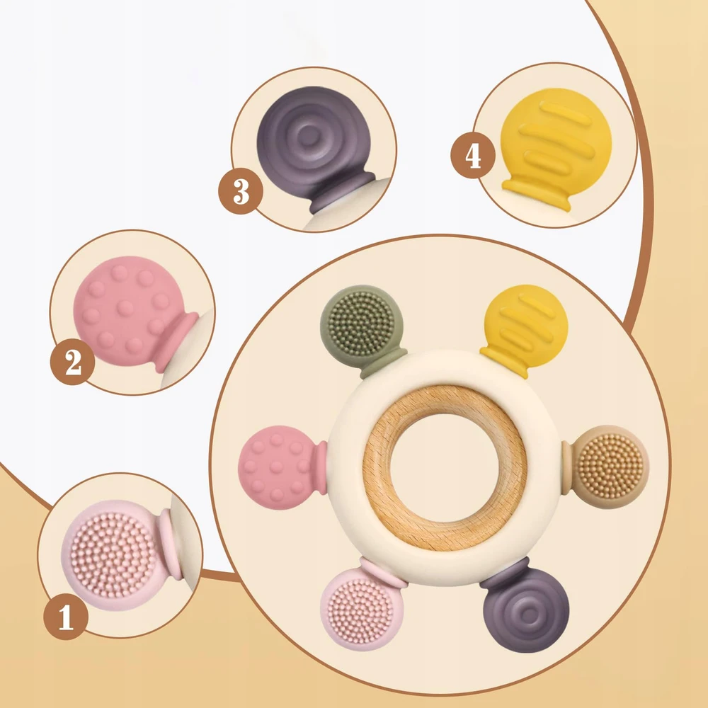 SILICONE TEETHER SENSORY BPA BE GĖLIŲ RAMINANČIOS dantenos