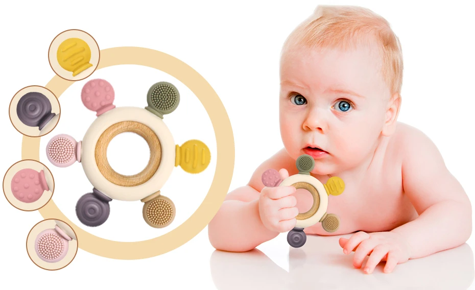 SILICONE TEETHER SENSORY BPA BE GĖLIŲ RAMINANČIOS dantenos