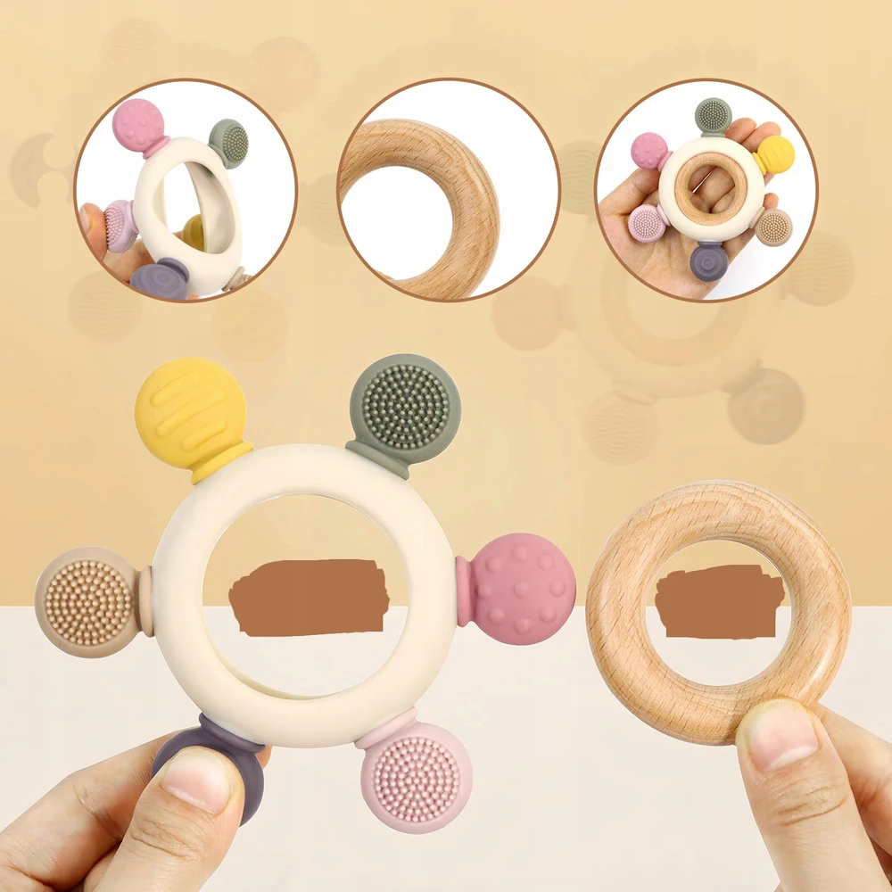 SILICONE TEETHER SENSORY BPA BE GĖLIŲ RAMINANČIOS dantenos