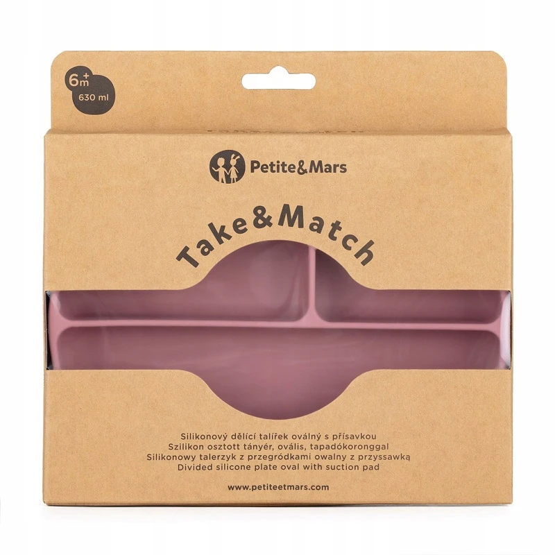 Silikoninė lėkštė su skyreliais Petite&Mars Dusty Rose, rožinė