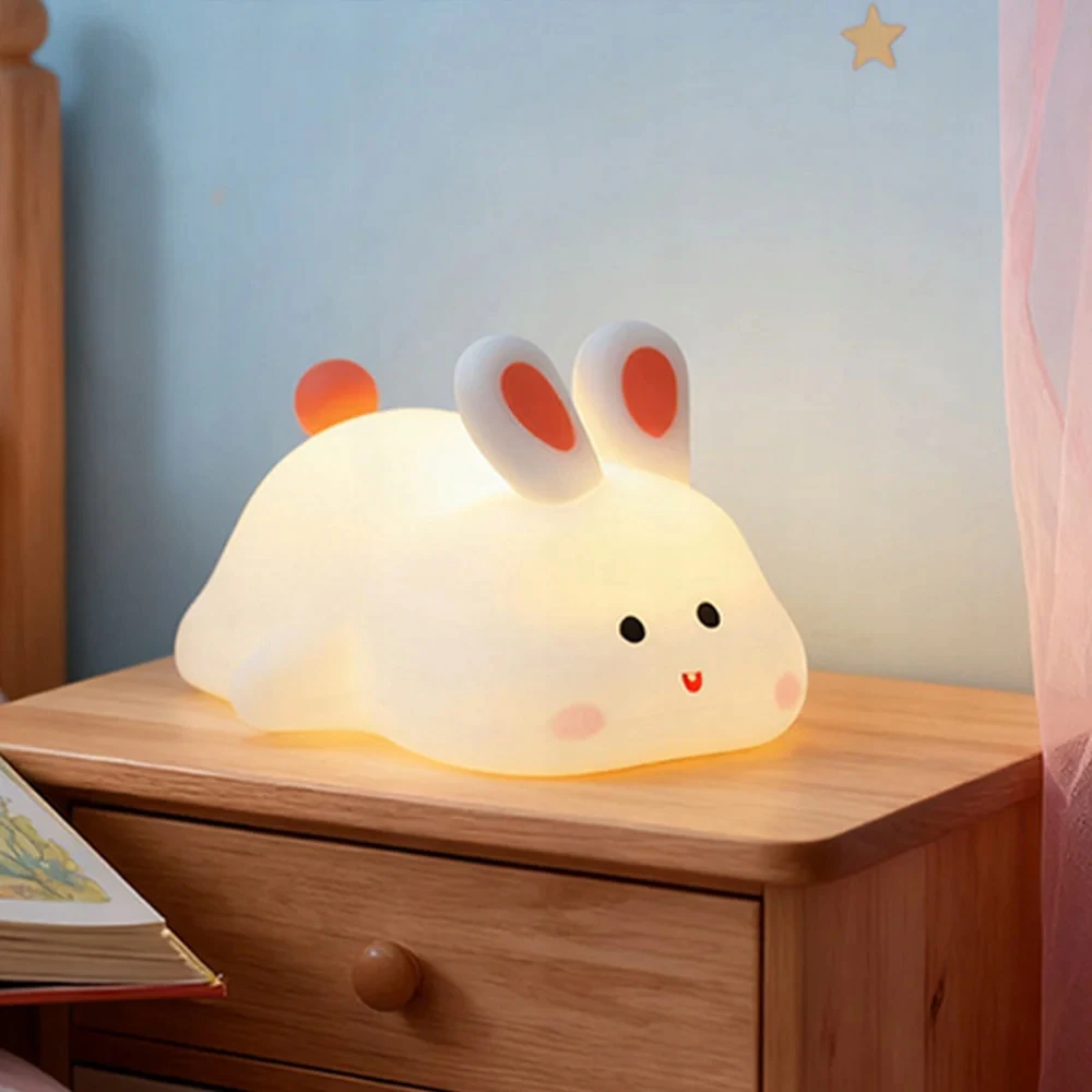 SILIKONINĖ NAKTINĖ LEMPA VAIKAMS LED LIETIMAS USB LAIKMATIS RGB STAR Baltas