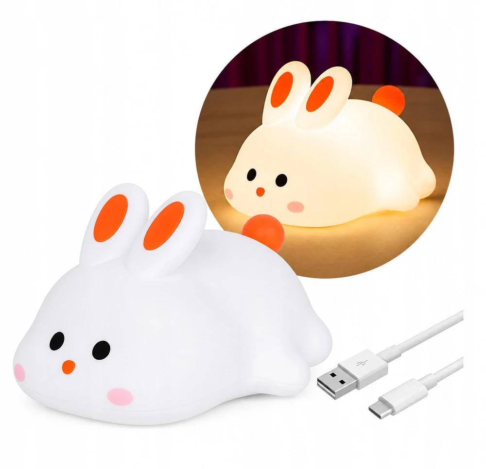 SILIKONINĖ NAKTINĖ LEMPA VAIKAMS LED LIETIMAS USB LAIKMATIS RGB STAR Baltas