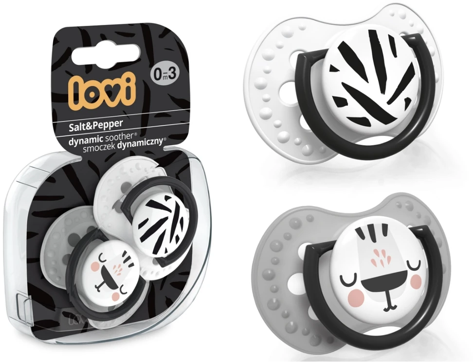LOVI silikoniniai dinaminiai čiulptukai SALT&PEPPER, 0-3 mėn., 2 vnt., 22/877