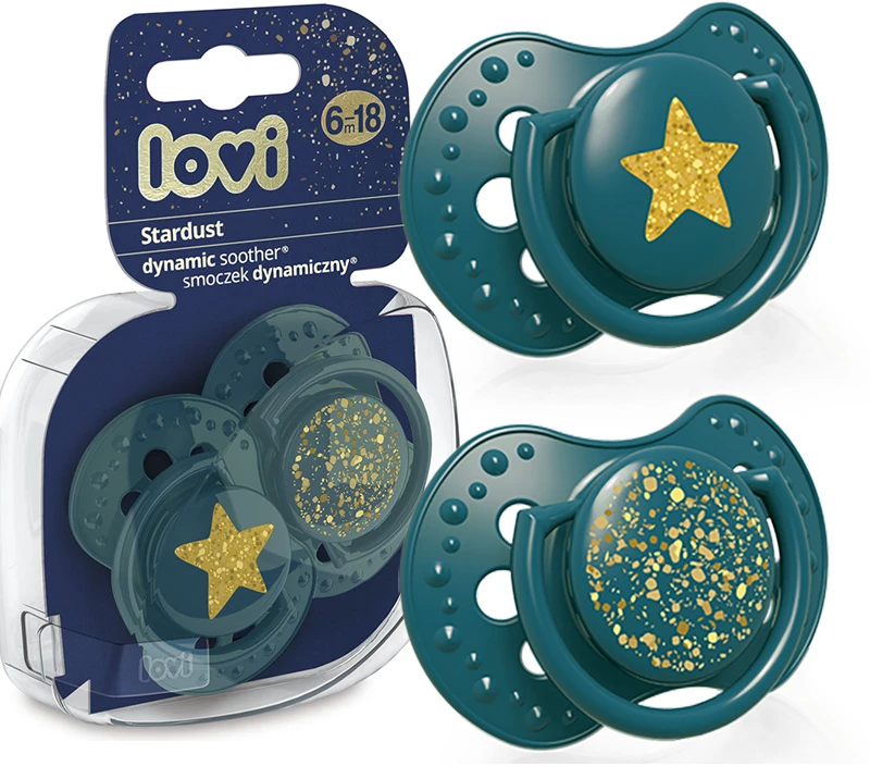 LOVI silikoniniai dinaminiai čiulptukai STARDUST, žalia, 6-18 mėn., 2 vnt., 22/894_green