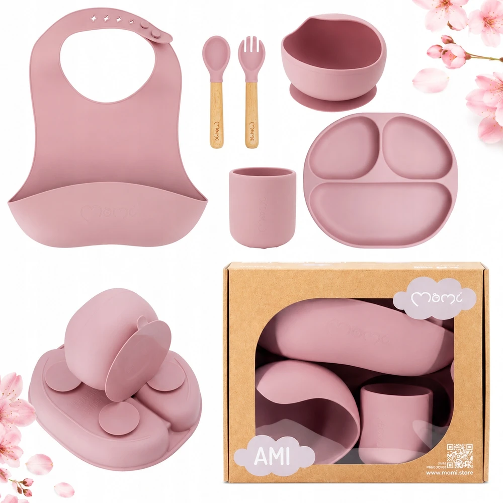 SILIKONINIAI INDELĖS MOMI AMI ROŽINĖS RINKINYS BIB BABY +6MSC
