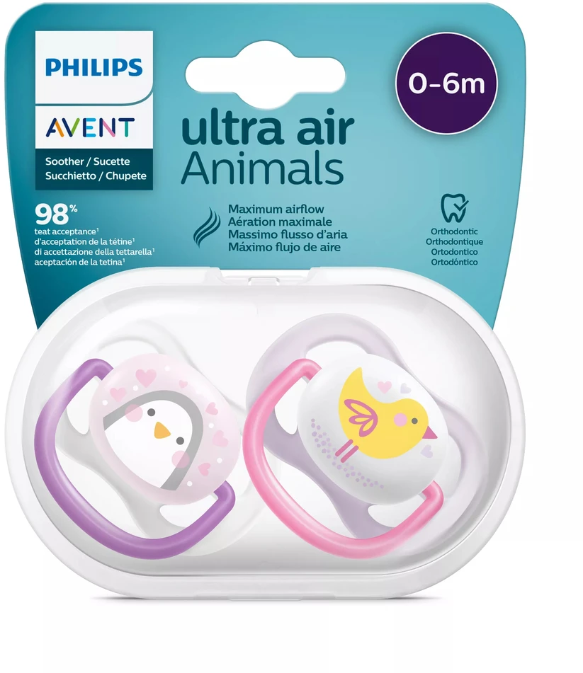 Philips AVENT SCF080/06 Čiulptukas Ultra Air Animals 0-6M Mergaitė Paukštis/Pingvinas