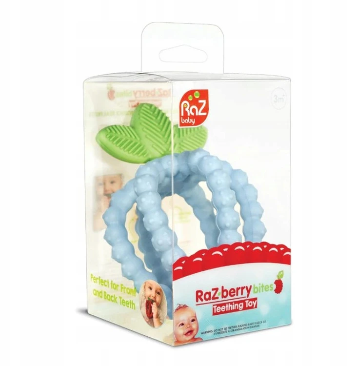 Silikoninis dantukas RaZbaby Raspberry su mėlynais lapeliais
